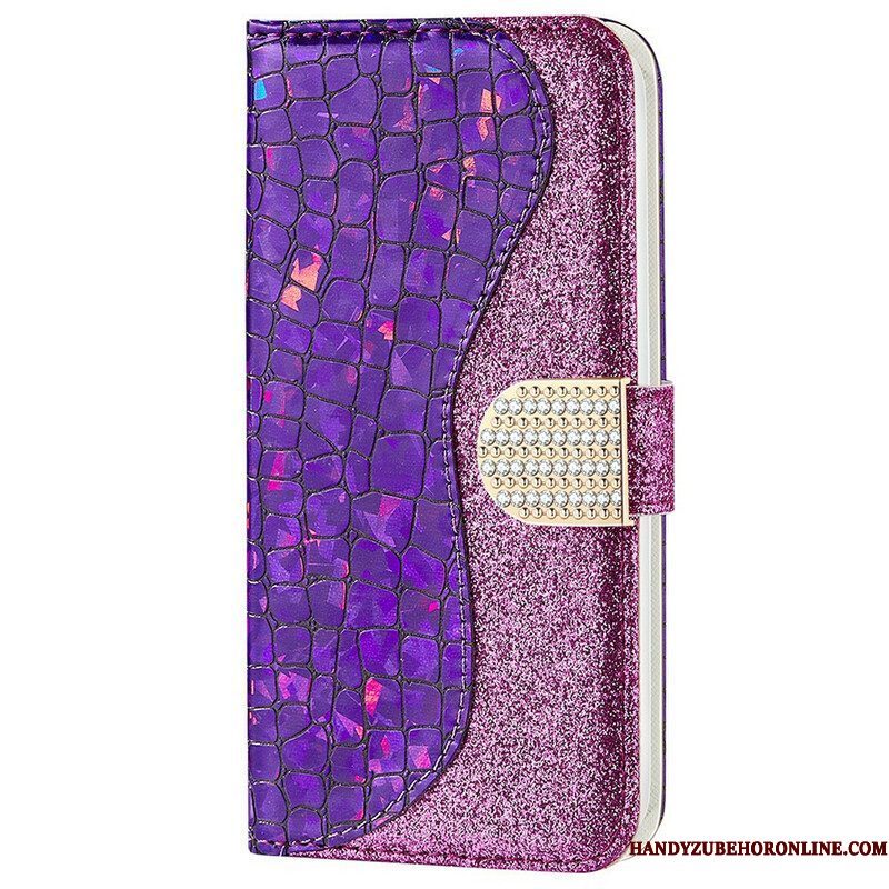 Folio-hoesje voor iPhone 13 Mini Krokodil Diamanten