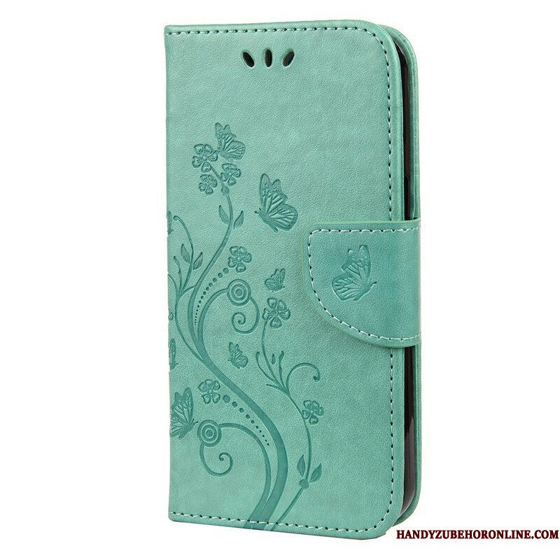 Folio-hoesje voor iPhone 13 Mini Met Ketting Strakke Bloemen