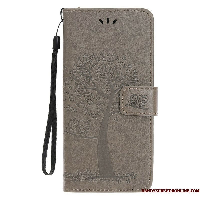 Folio-hoesje voor iPhone 13 Mini Met Ketting String Boom En Uilen