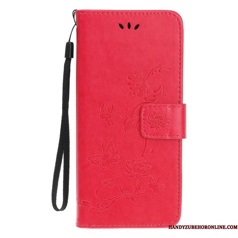 Folio-hoesje voor iPhone 13 Mini Met Ketting Vlinders En Bloemen Riem