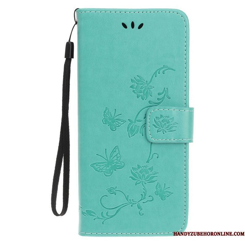 Folio-hoesje voor iPhone 13 Mini Met Ketting Vlinders En Bloemen Riem