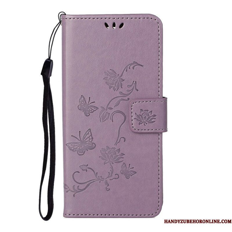 Folio-hoesje voor iPhone 13 Pro Met Ketting Vlinders En Bloemen Riem