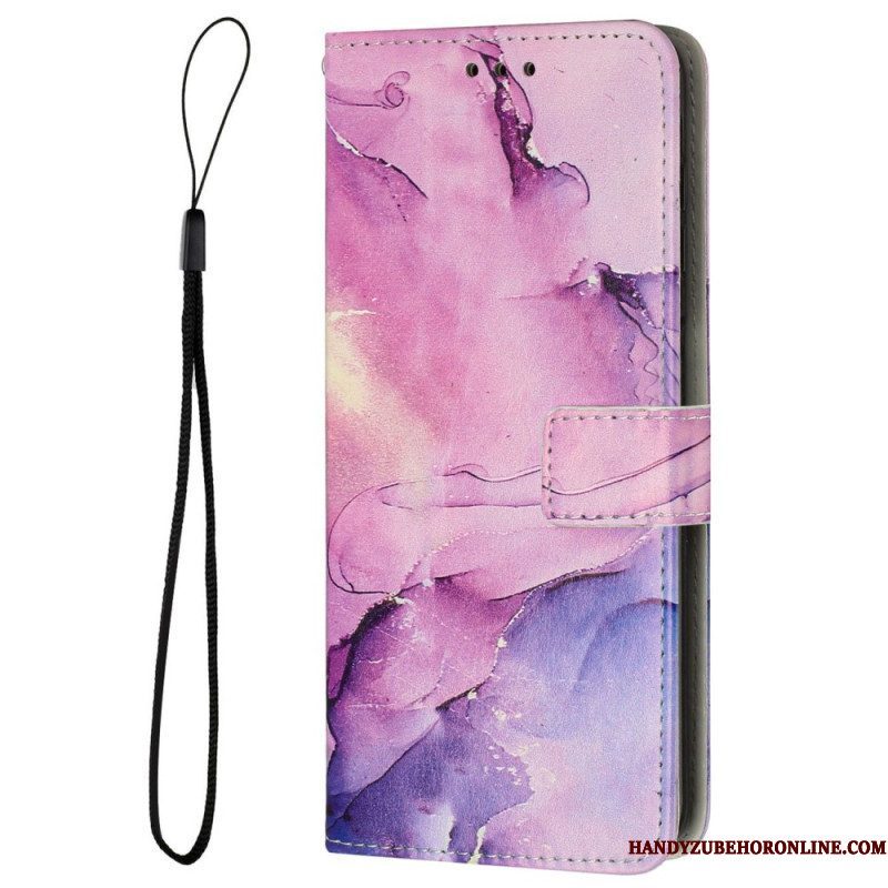 Folio-hoesje voor iPhone 14 Met Ketting Marmer Strippen