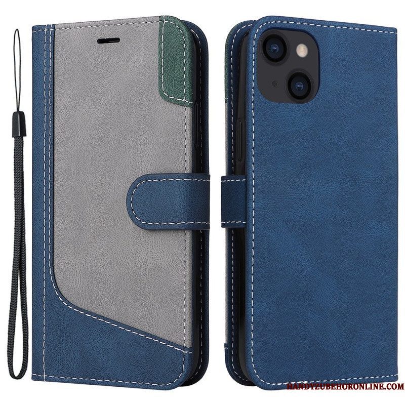 Folio-hoesje voor iPhone 14 Plus Driekleur Met Lanyard