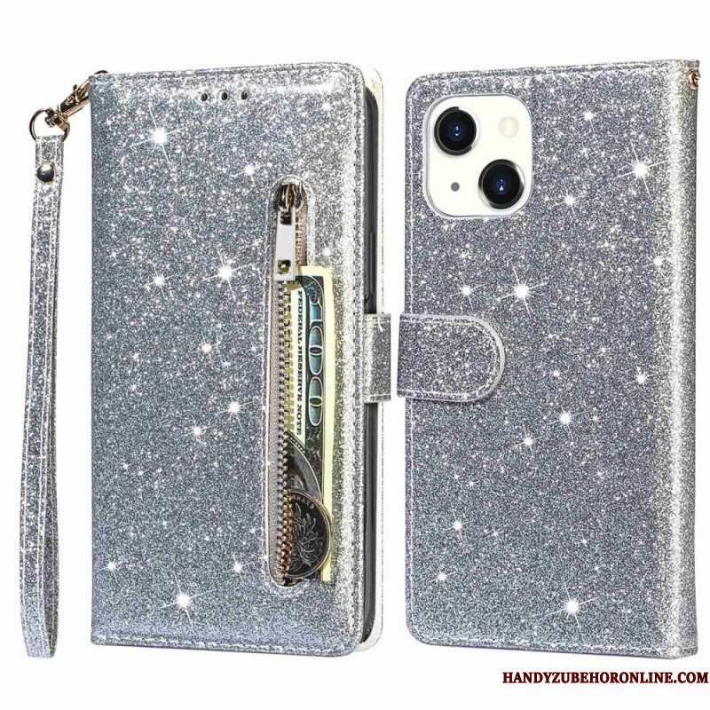 Folio-hoesje voor iPhone 14 Plus Glitter Portemonnee