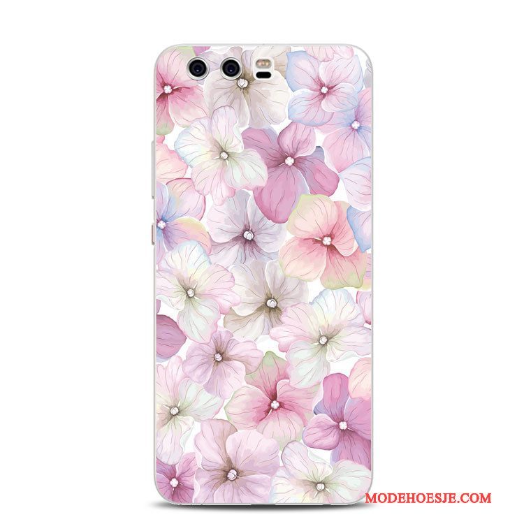 Hoesje Huawei P10 Plus Zakken Rood Bloemen, Hoes Huawei P10 Plus Siliconen Telefoon