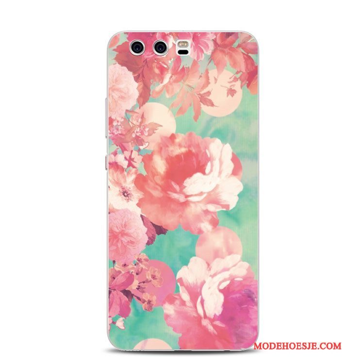 Hoesje Huawei P10 Plus Zakken Rood Bloemen, Hoes Huawei P10 Plus Siliconen Telefoon