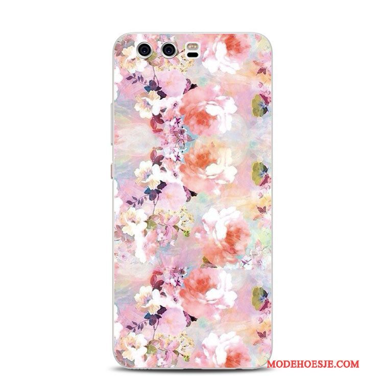 Hoesje Huawei P10 Plus Zakken Rood Bloemen, Hoes Huawei P10 Plus Siliconen Telefoon