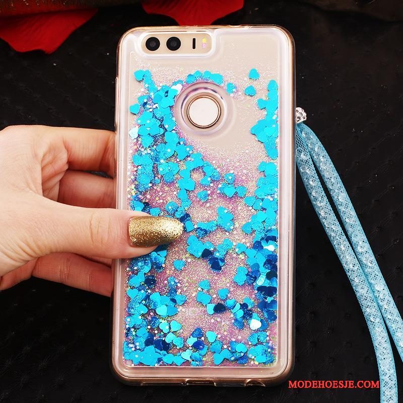 Hoesje Huawei P9 Strass Opknoping Nektelefoon, Hoes Huawei P9 Zacht Trend Blauw