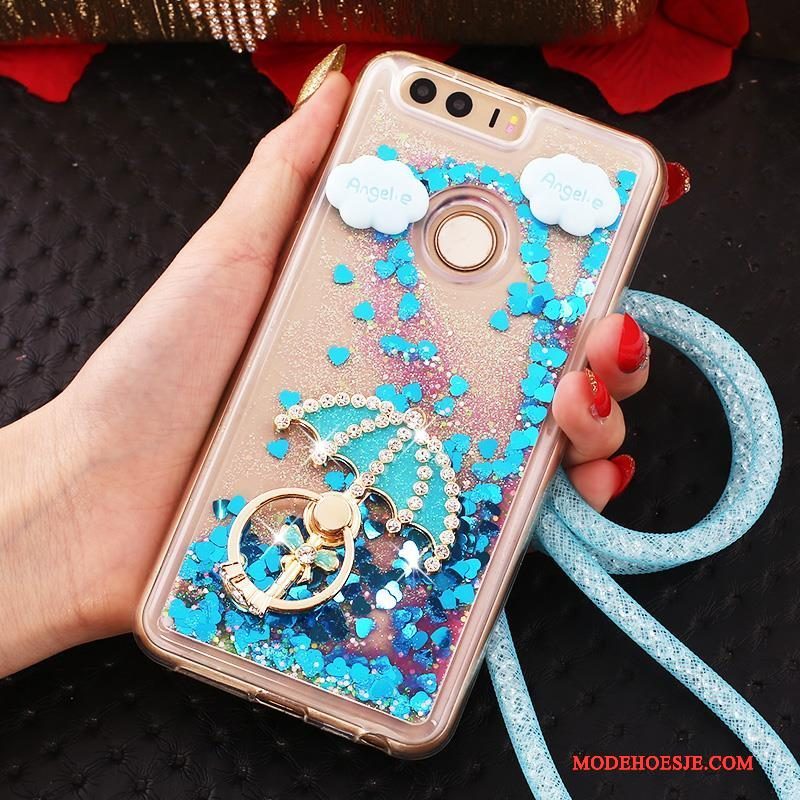 Hoesje Huawei P9 Strass Opknoping Nektelefoon, Hoes Huawei P9 Zacht Trend Blauw