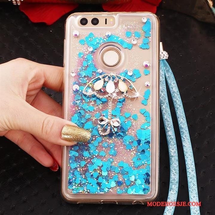 Hoesje Huawei P9 Strass Opknoping Nektelefoon, Hoes Huawei P9 Zacht Trend Blauw