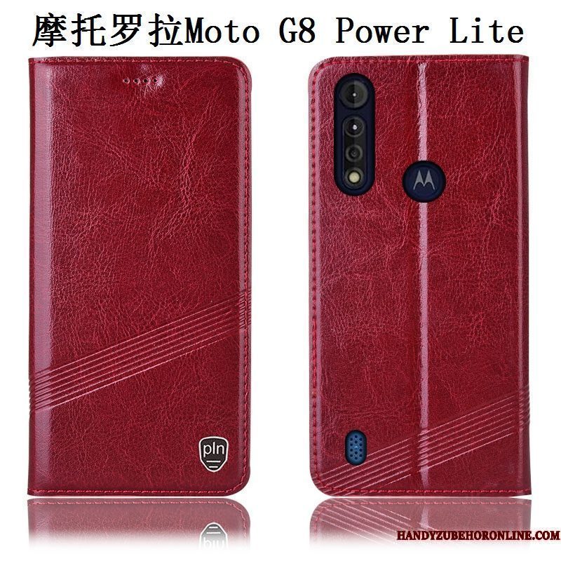 Hoesje Moto G8 Power Lite Leer Telefoon Anti-fall, Hoes Moto G8 Power Lite Folio Patroon Zwart