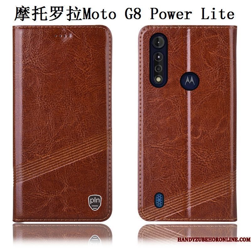 Hoesje Moto G8 Power Lite Leer Telefoon Anti-fall, Hoes Moto G8 Power Lite Folio Patroon Zwart