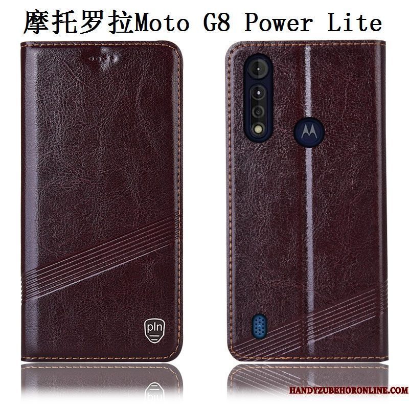 Hoesje Moto G8 Power Lite Leer Telefoon Anti-fall, Hoes Moto G8 Power Lite Folio Patroon Zwart