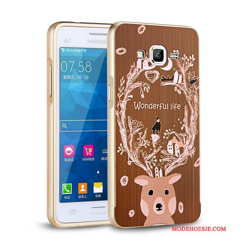 Hoesje Samsung Galaxy J3 2016 Metaal Anti-fall Omlijsting, Hoes Samsung Galaxy J3 2016 Bescherming Goudtelefoon