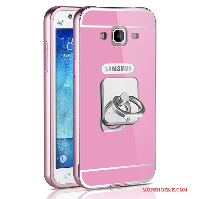 Hoesje Samsung Galaxy J5 2015 Metaal Roze Anti-fall, Hoes Samsung Galaxy J5 2015 Bescherming Dun Omlijsting