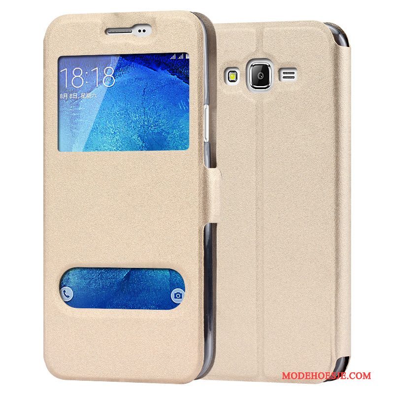 Hoesje Samsung Galaxy J7 2015 Leer Blauwtelefoon, Hoes Samsung Galaxy J7 2015 Zakken