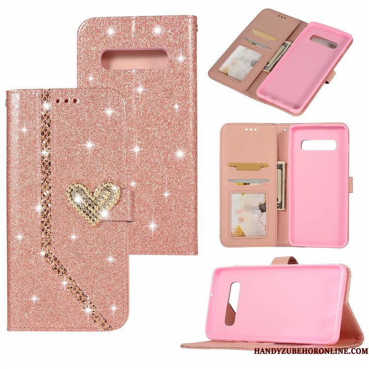 Hoesje Samsung Galaxy S10 Leer Roze Liefde, Hoes Samsung Galaxy S10 Folio Kaarttelefoon