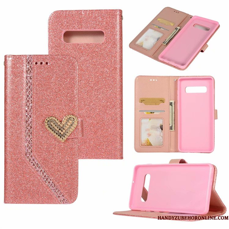 Hoesje Samsung Galaxy S10 Leer Roze Liefde, Hoes Samsung Galaxy S10 Folio Kaarttelefoon