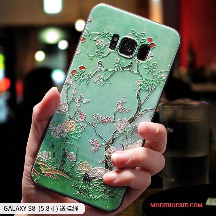 Hoesje Samsung Galaxy S8 Zakken Anti-falltelefoon, Hoes Samsung Galaxy S8 Siliconen Groen Chinese Stijl