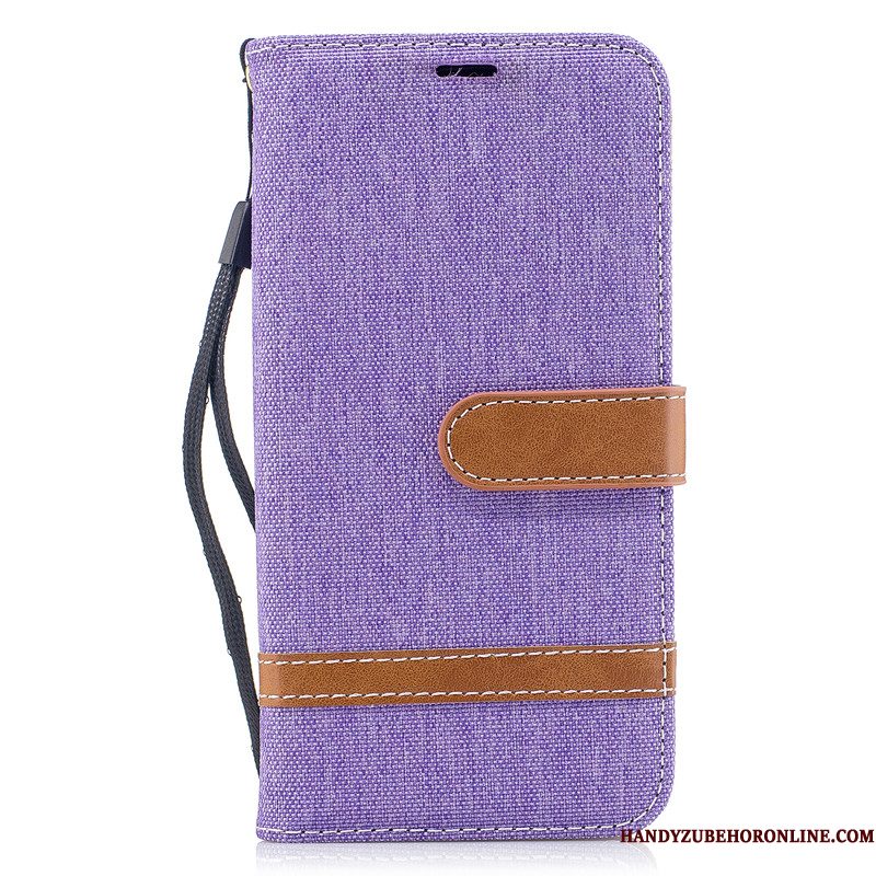 Hoesje Sony Xperia 5 Leer Denim Kaart, Hoes Sony Xperia 5 Scheppend Telefoon Purper