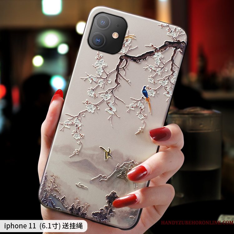 Hoesje iPhone 11 Siliconen Wit Trend, Hoes iPhone 11 Zakken Anti-fall Nieuw