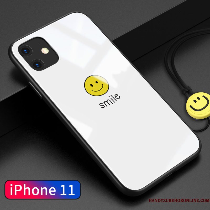 Hoesje iPhone 11 Spotprent Smiley Glas, Hoes iPhone 11 Siliconen Trend Wit