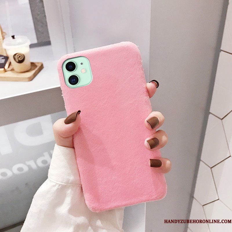 Hoesje iPhone 11 Zakken Roze Nieuw, Hoes iPhone 11 Scheppend Effen Kleur Pluche