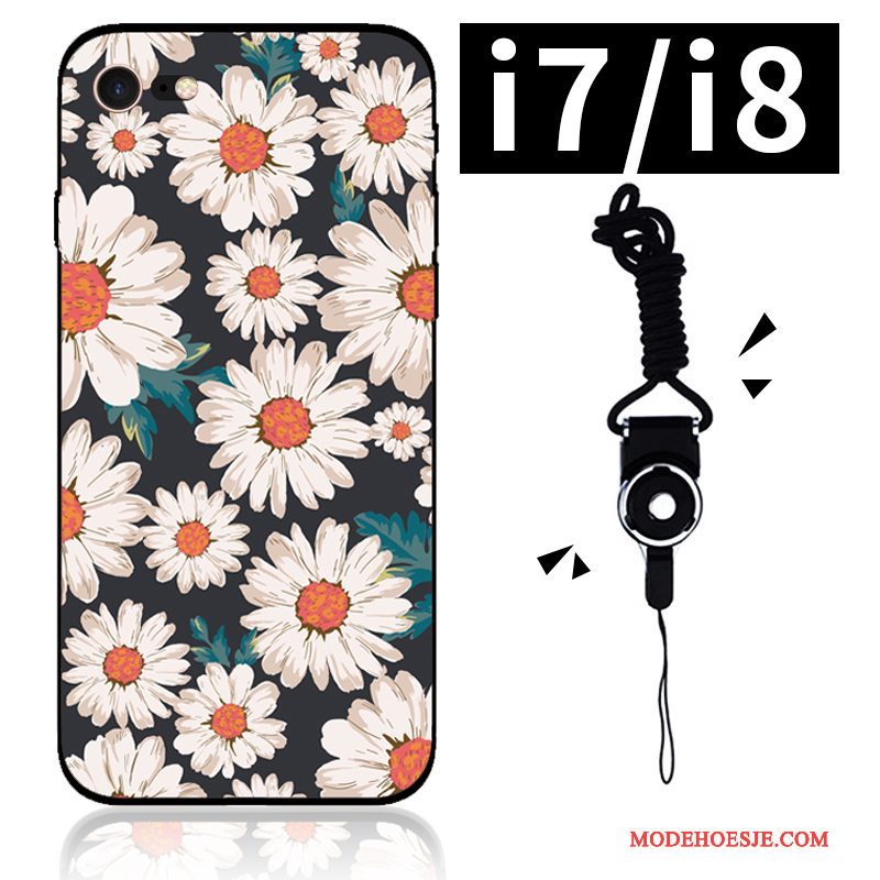 Hoesje iPhone 7 Siliconen Bloemen Zwart, Hoes iPhone 7 Zacht Kunsttelefoon