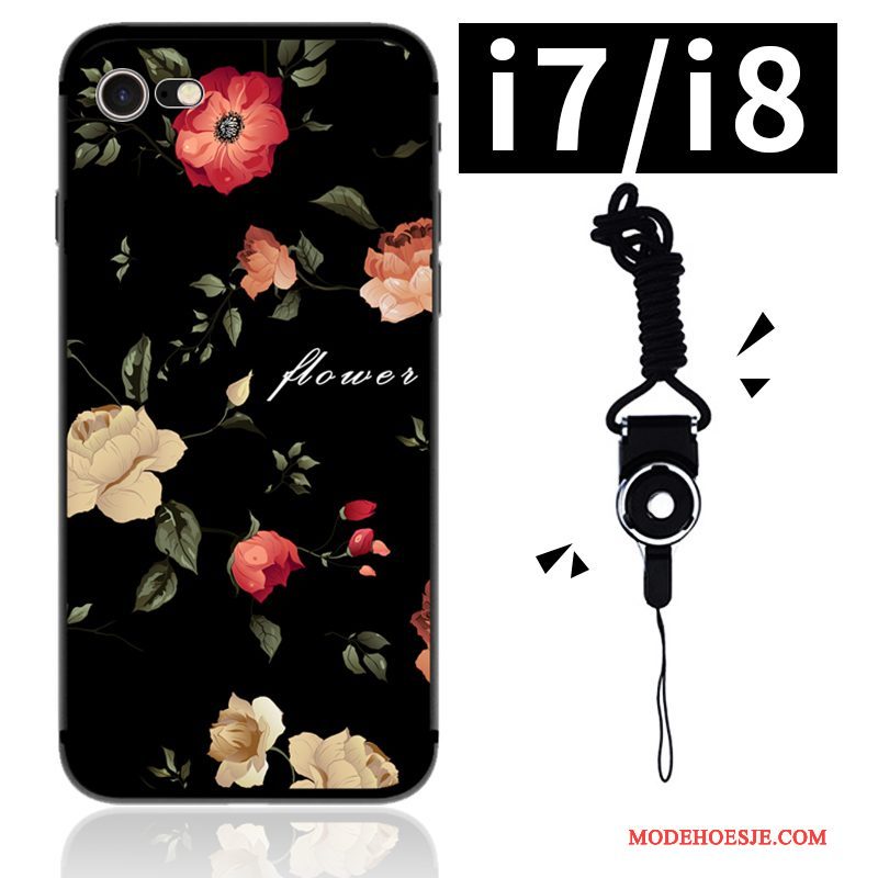 Hoesje iPhone 7 Siliconen Bloemen Zwart, Hoes iPhone 7 Zacht Kunsttelefoon