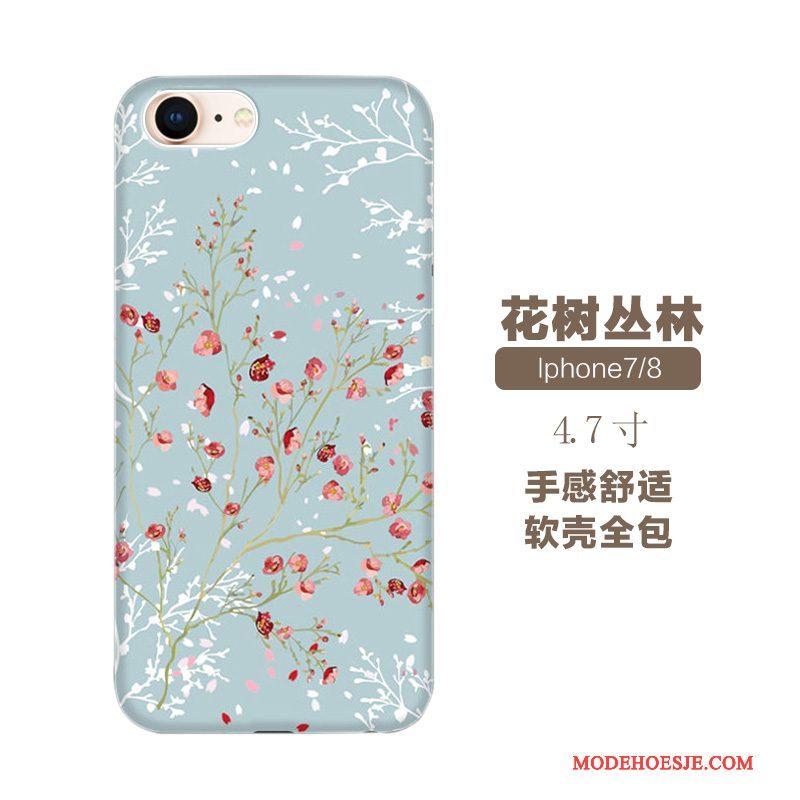 Hoesje iPhone 7 Zacht Anti-falltelefoon, Hoes iPhone 7 Zakken Bloemen Blauw