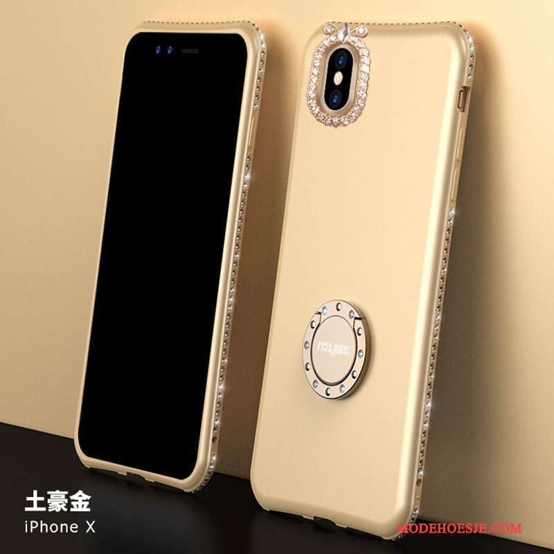 Hoesje iPhone X Siliconen Anti-fall Trendy Merk, Hoes iPhone X Zakken Telefoon Goud