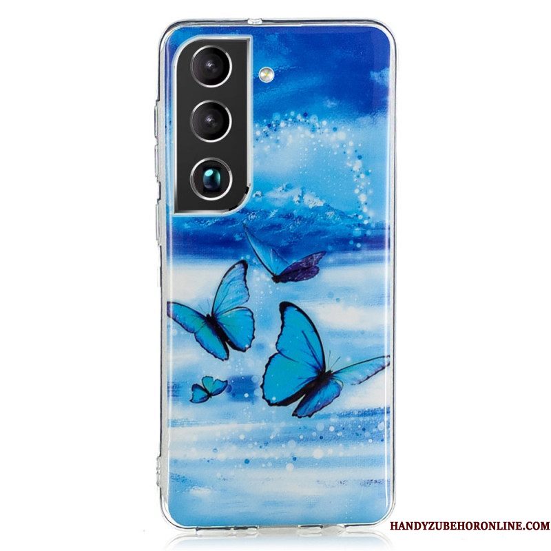 Hoesje voor Samsung Galaxy S22 Plus 5G Fluorescerende Blauwe Vlinders