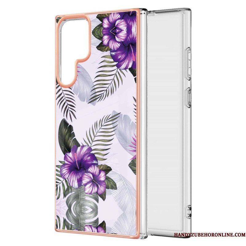 Hoesje voor Samsung Galaxy S22 Ultra 5G Gemarmerde Bloemen