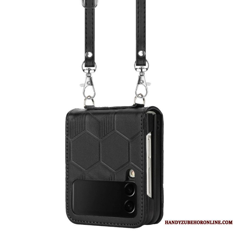 Hoesje voor Samsung Galaxy Z Flip 4 Folio-hoesje Design Voetbal Met Lanyard