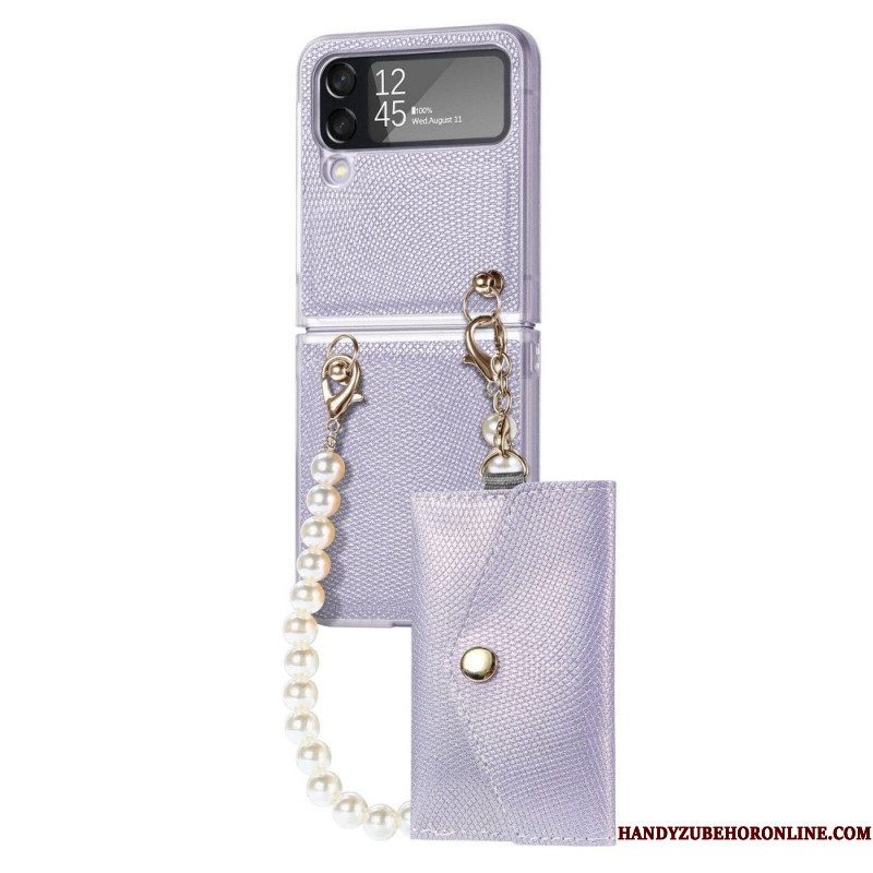 Hoesje voor Samsung Galaxy Z Flip 4 Folio-hoesje Kaarthouder En Lanyard Beads