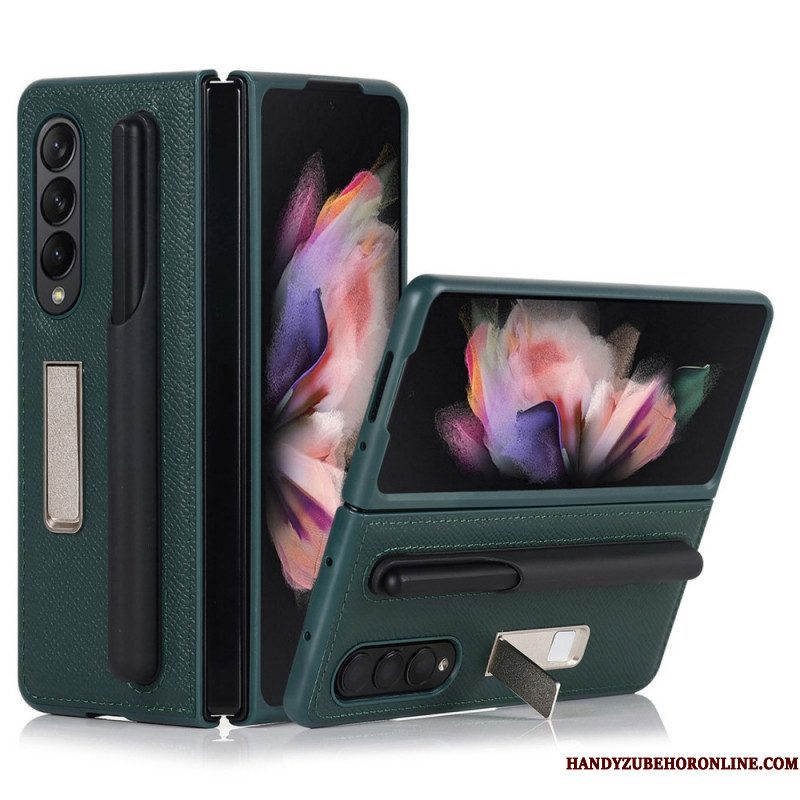 Hoesje voor Samsung Galaxy Z Fold 3 5G Echt Lederen Standaard En Stylushouder