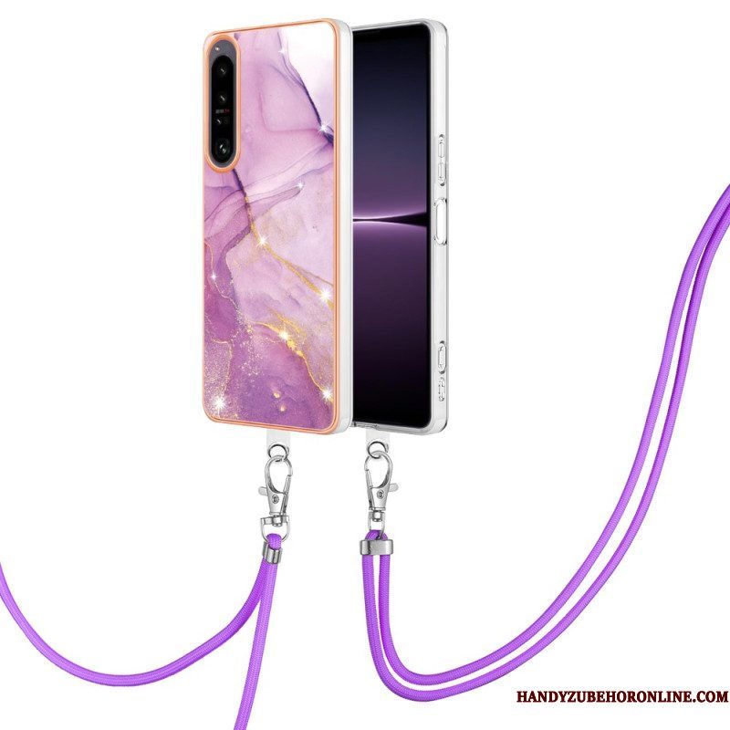 Hoesje voor Sony Xperia 1 IV Met Koord Met Marmeren Koord