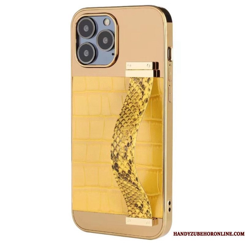 Hoesje voor iPhone 14 Faux Krokodillenleer Met Steunriem