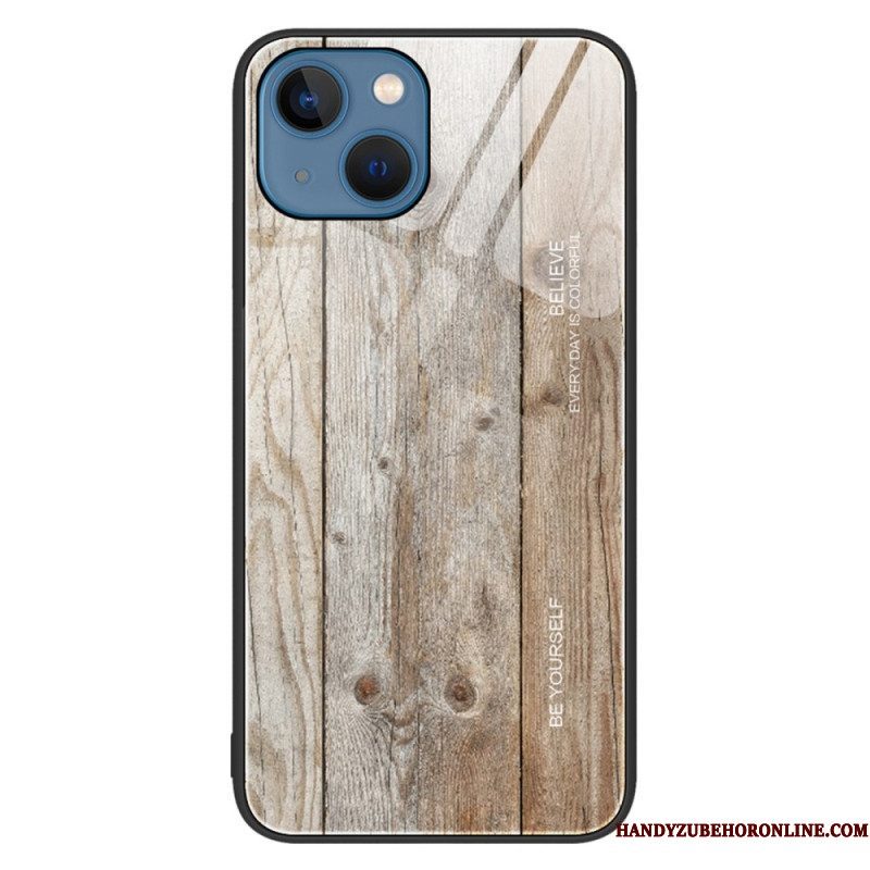 Hoesje voor iPhone 14 Houtdesign Gehard Glas