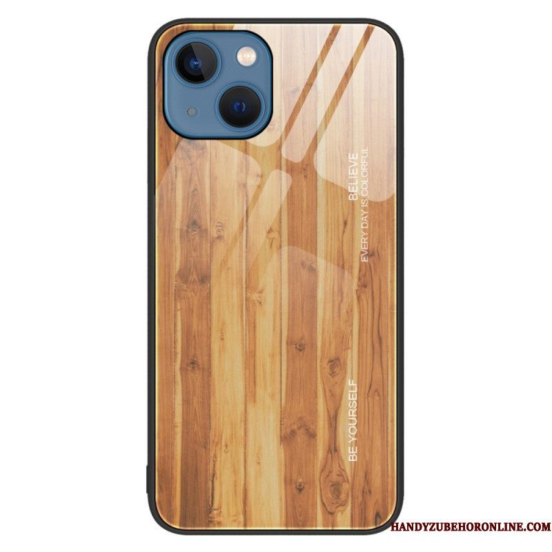 Hoesje voor iPhone 14 Houtdesign Gehard Glas