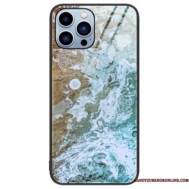 Hoesje voor iPhone 14 Pro Marmeren Kleuren Gehard Glas