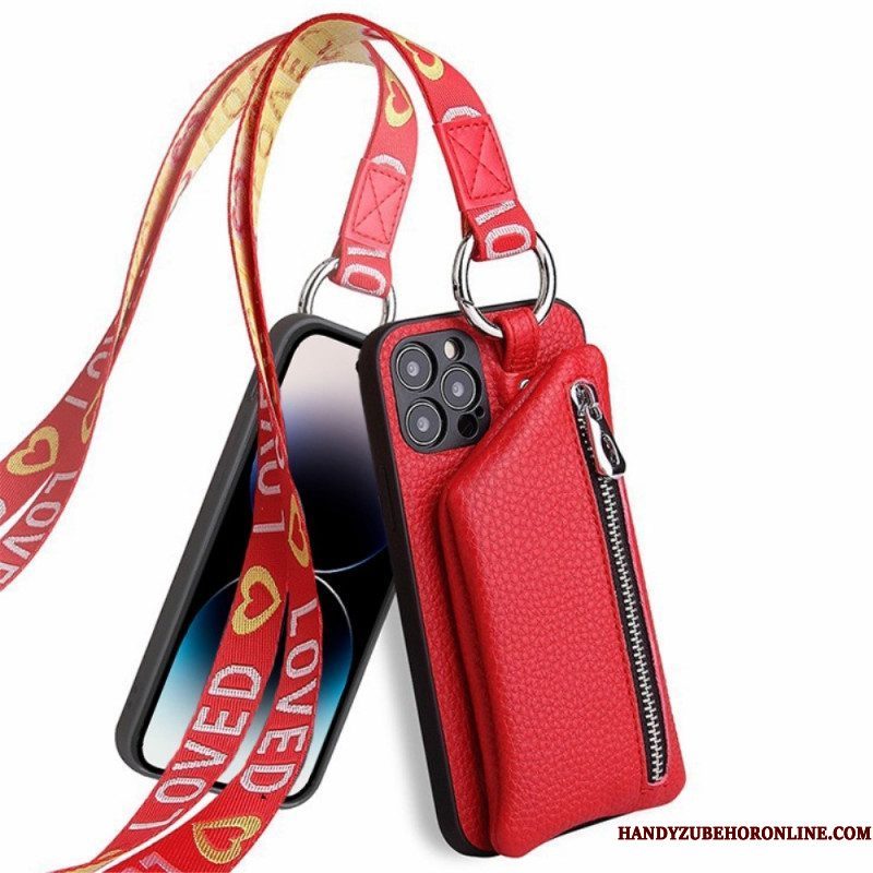 Hoesje voor iPhone 14 Pro Max Portemonnee En Lanyard