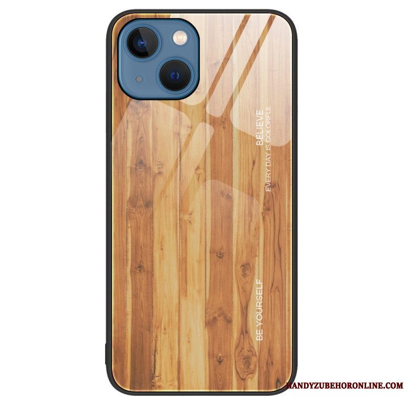 Hoesje voor iPhone 15 Plus Houtdesign Van Gehard Glas