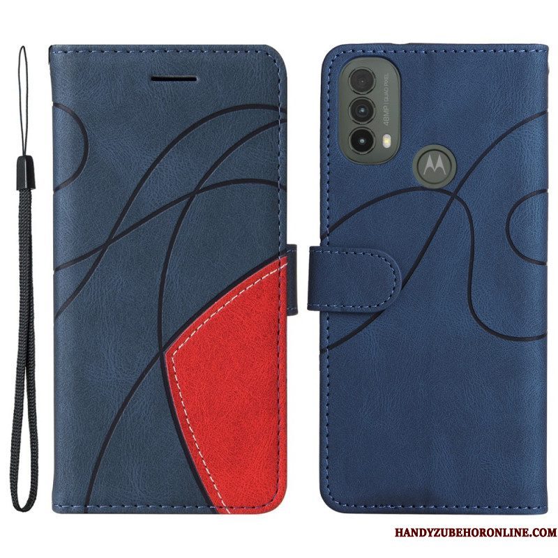 Leren Hoesje voor Moto E40 / E30 / E20 Tweekleurig Kenmerkend Kunstleer