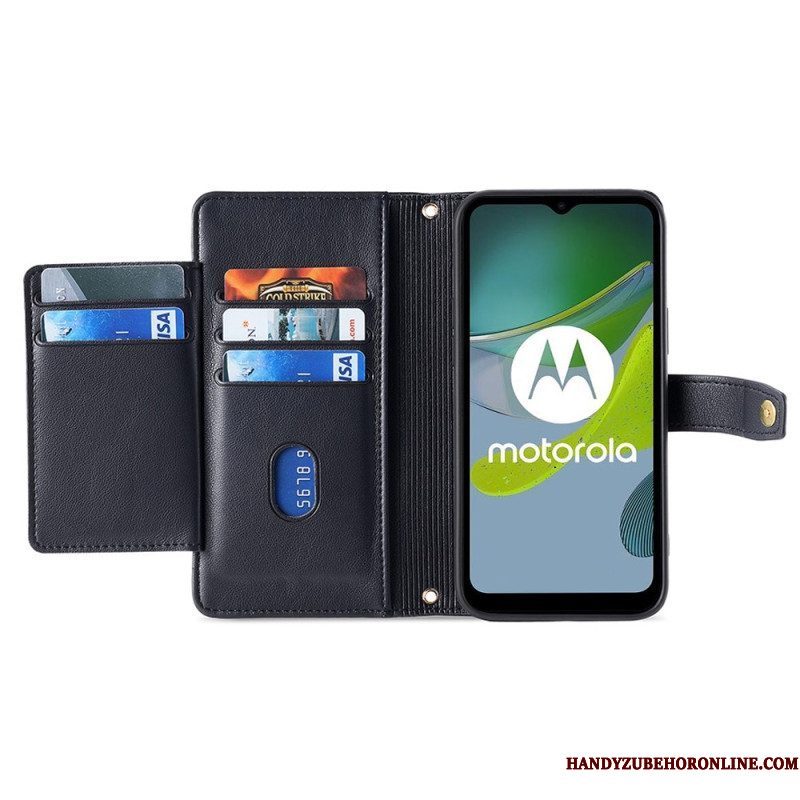 Leren Hoesje voor Moto G73 5G Portemonnee Met Schouderriem En Lanyard