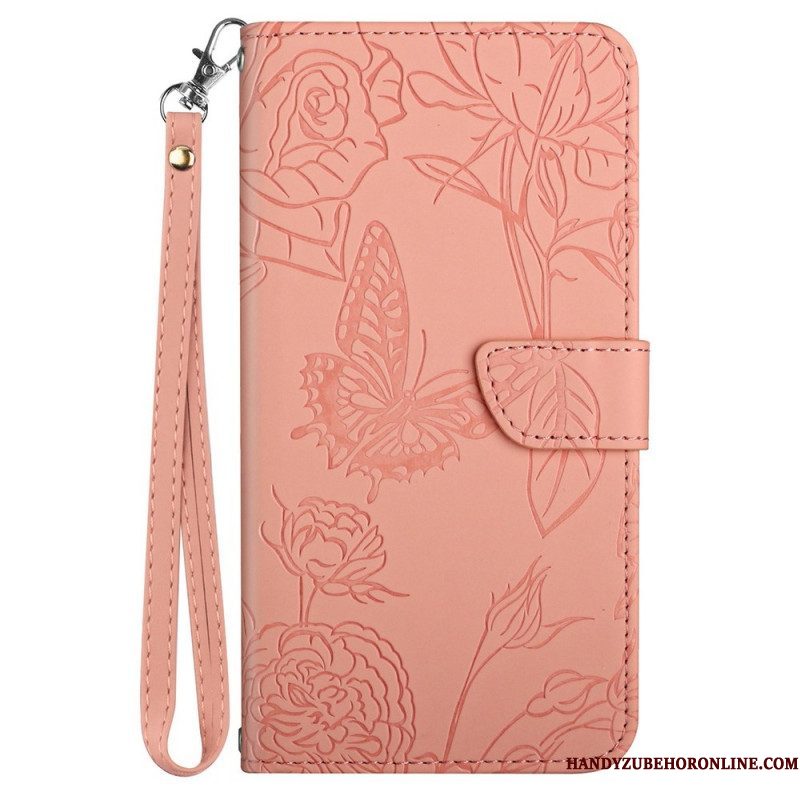 Leren Hoesje voor Samsung Galaxy A13 Strappy Roze Bloemen