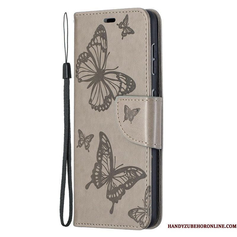 Leren Hoesje voor Samsung Galaxy S21 5G Vlinders Tijdens De Vlucht Met Lanyard