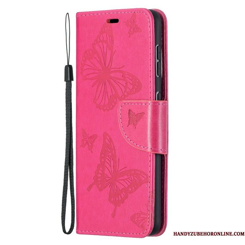 Leren Hoesje voor Samsung Galaxy S21 5G Vlinders Tijdens De Vlucht Met Lanyard