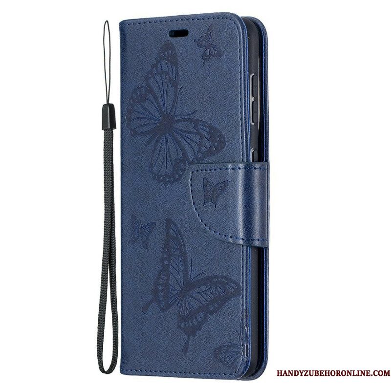 Leren Hoesje voor Samsung Galaxy S21 5G Vlinders Tijdens De Vlucht Met Lanyard